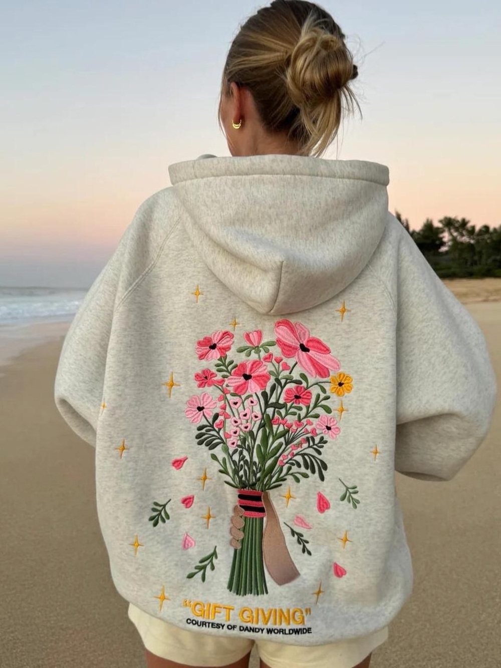 Dandy Worldwide Embroidered Floral Bouquet Hoodie - Cream